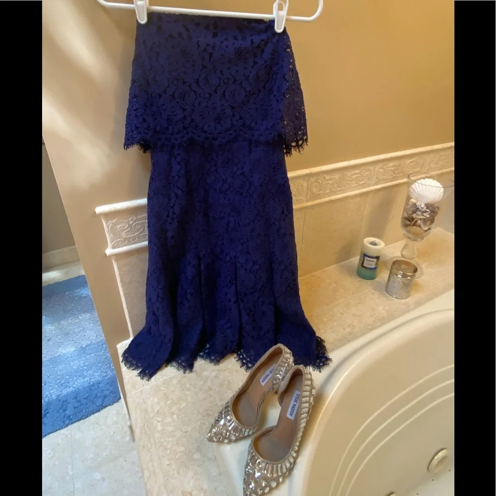 Gorgeous Pristine Chic Fitted Sexy Shoshanna Classy Strapless Blue Lacy Dress - Picture 6 of 14